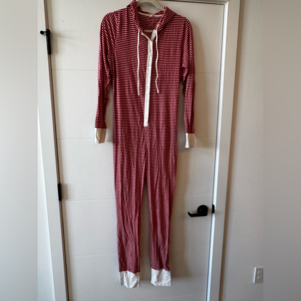 J. Crew Red and White Striped Hoodie Pajamas